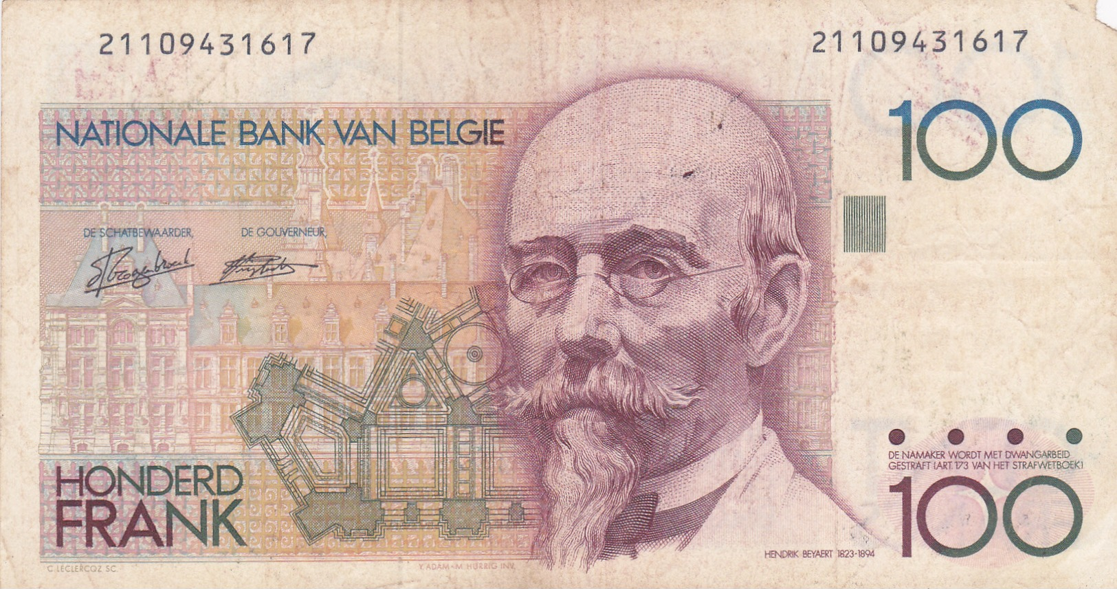Nationale Bank Van Belgie 100 Francs. - 100 Franchi
