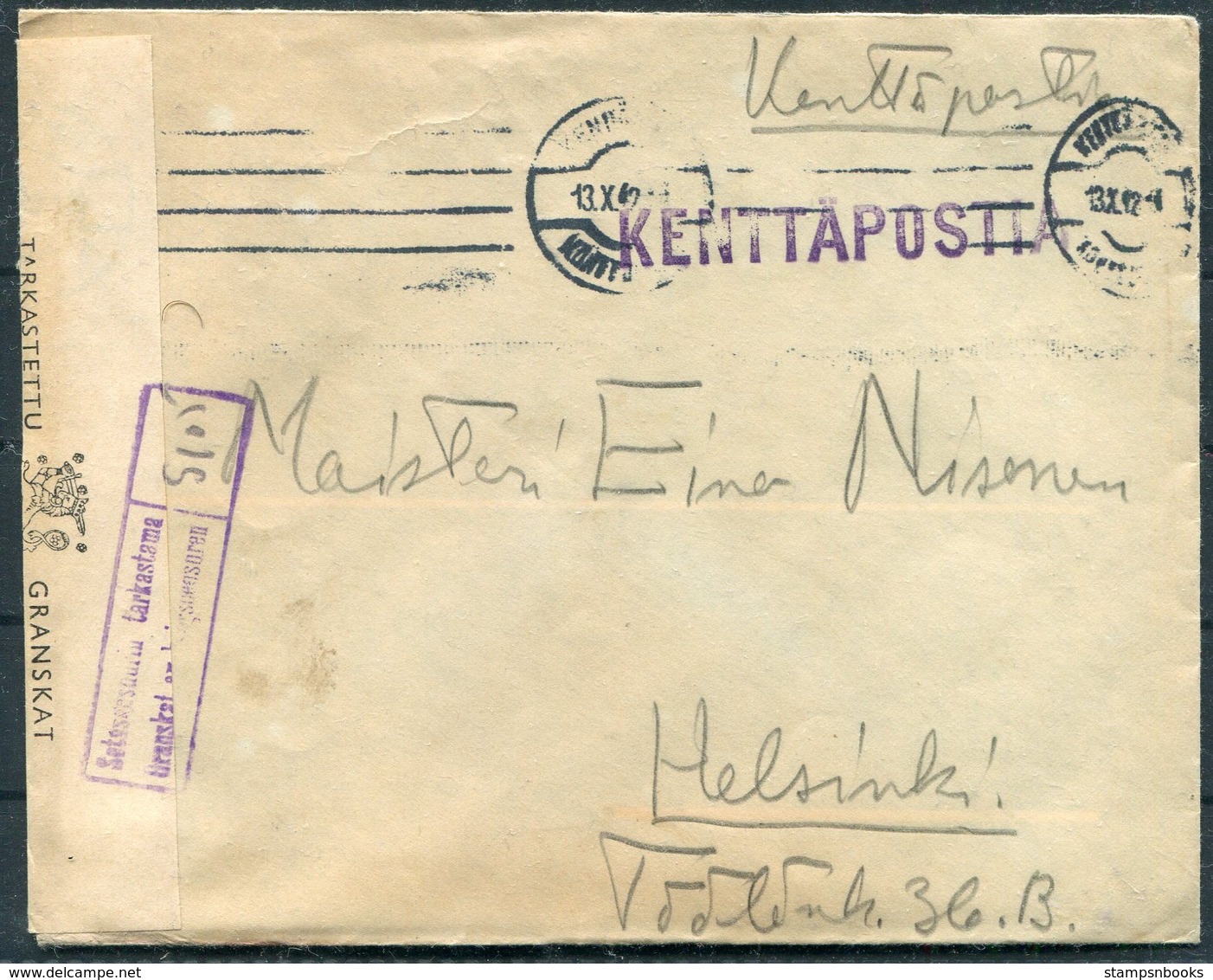 1942 Finland Kenttapostia Censor Cover + Letter - Covers & Documents