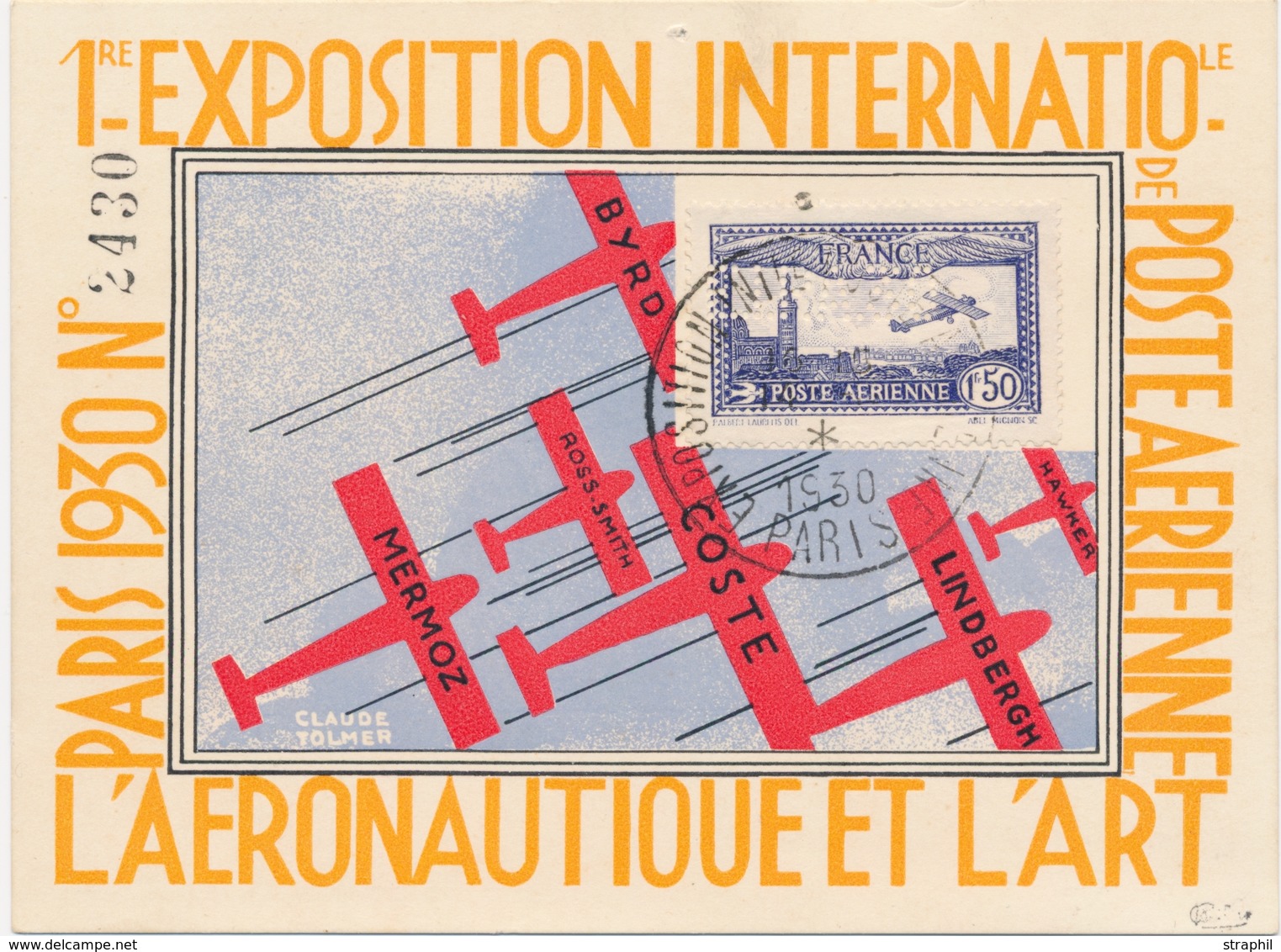 CP POSTE AERIENNE - CP - N°6c - Obl. Grd Cachet Expo PARIS 19/11/1930 - S/carte Aéropostale + T. Belge - Obl. Bruxelles  - 1927-1959 Neufs
