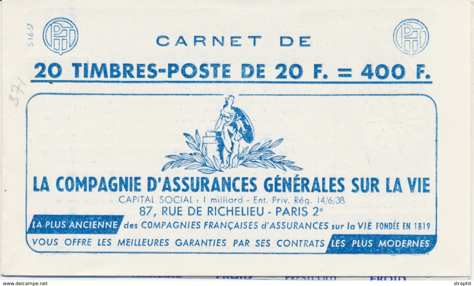 ** CARNETS ANCIENS - ** - N°1011B C15 - Série S16.58 - Variété 2ème "I" De FRIMATIC Cassé - Daté 19/12/58 -TB - Autres & Non Classés