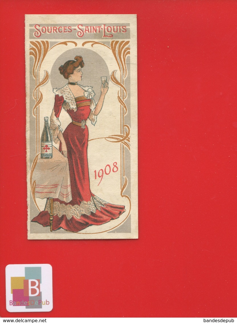 SOURCES SAINT LOUIS ST 1908 Demi Calendrier Illustrateur Femme Art Nouveau Verre Eau Bouteille - Kleinformat : 1901-20