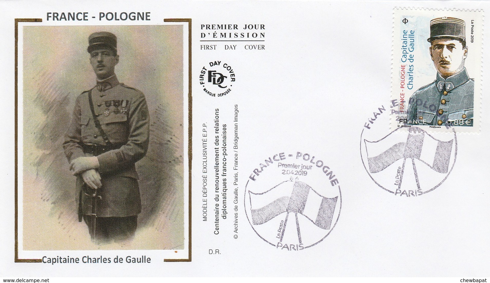 FDC 2019 - France-Pologne - Capitaine Charles De Gaulle - 1er Jour Le 20.04.2019 à 75 Paris - 2010-2019