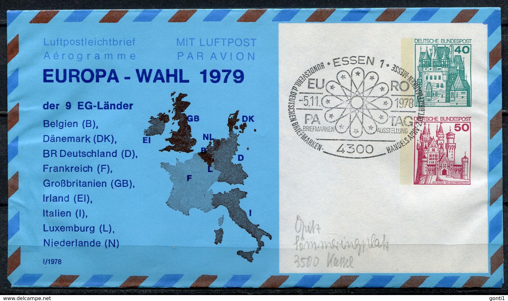 Germany 1978 Privat Aerogramm EUROPA WAHL Mit SST"Essen 1-EUROPATAG" " 1 Aerogramm Used - European Ideas