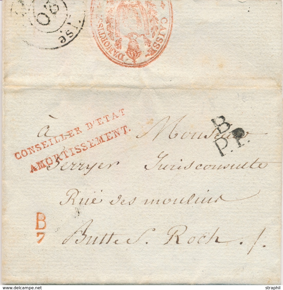 LSC FRANCHISES - LSC - Caisse D' Amort. (Rge) S/Pli Pour Le Maire De Strasbourg - Au Verso, Cachet Royal à Trois Hermine - 1801-1848: Précurseurs XIX