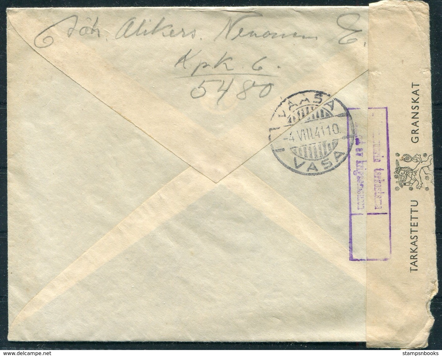 1941 Finland Kenttapostia Censor Cover Vasa - Covers & Documents