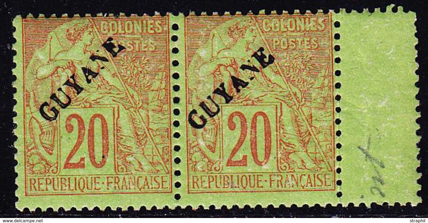 ** GUYANE - ** - N°22- 20c Brique S/vert - Paire + Pont - TB - Autres & Non Classés