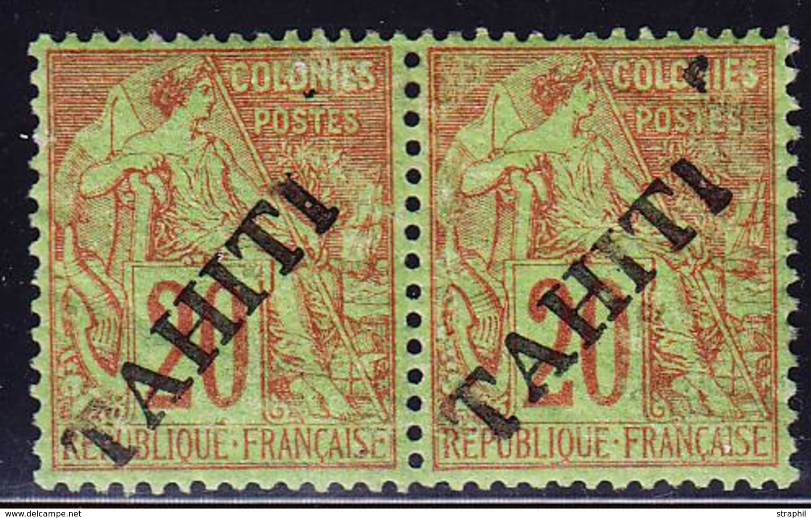 ** TAHITI - ** - N°13 - 20c Brique S/vert - Paire - TB - Autres & Non Classés