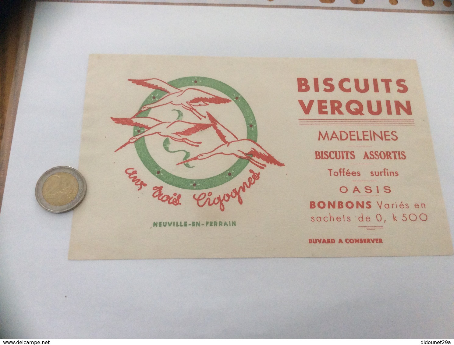 Buvard «BISCUITS VERQUIN - Aux Trois Cigognes - NEUVILLE-EN-FERRAIN (59) » - Sucreries & Gâteaux