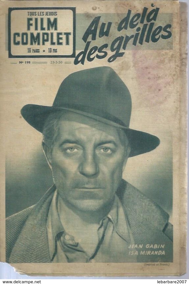 FILM COMPLET  N° 198 - 1950  " AU DELA DES GRILLES " JEAN GABIN / ISA MIRANDA - Dos : BARBARA STANWYCK - Cinema