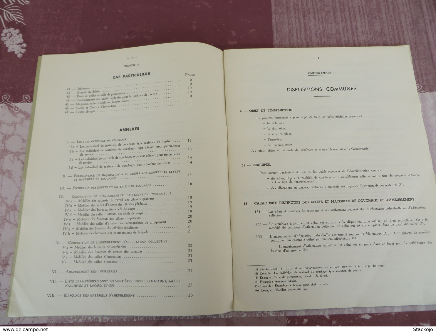 Instruction Relative Au Couchage Et à L'ameublement Dans La Gendarmerie - 61/05 - Other & Unclassified