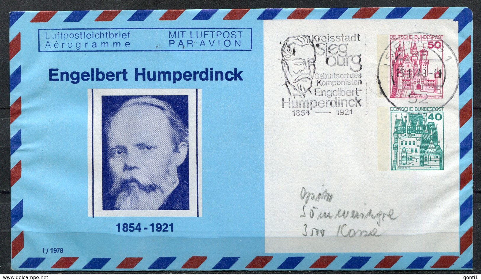 Germany 1978 Privat Aerogramm Engelbert Humperdinck Mi.Nr.PP???m. MWST" Siegburg-Geburtsort E.Humperd.."1 Aerogramm Used - Musik