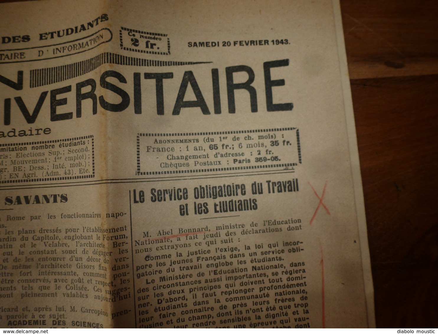 20 Fev 1943 INFO-UNI: Fête Du Bloc ETP Au Val De Grâce;Service Obligatoire Du Travail Et Les étudiants;PATRIOTISME; Etc - Other & Unclassified