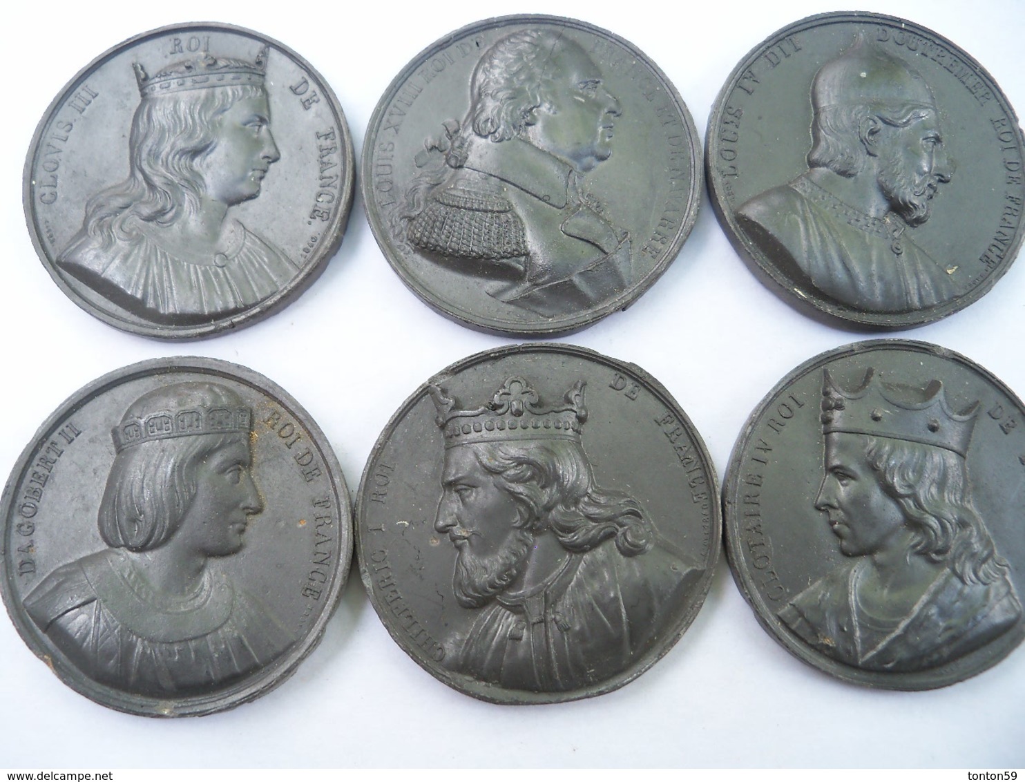 Lot De 6 Médailles  Roi De France En Graphite, Unifaces. - Monarquía / Nobleza