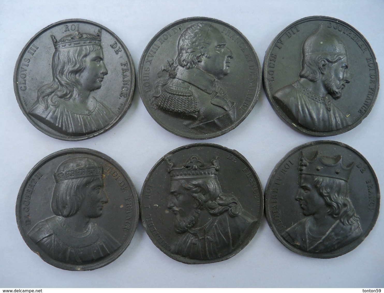 Lot De 6 Médailles  Roi De France En Graphite, Unifaces. - Royaux / De Noblesse