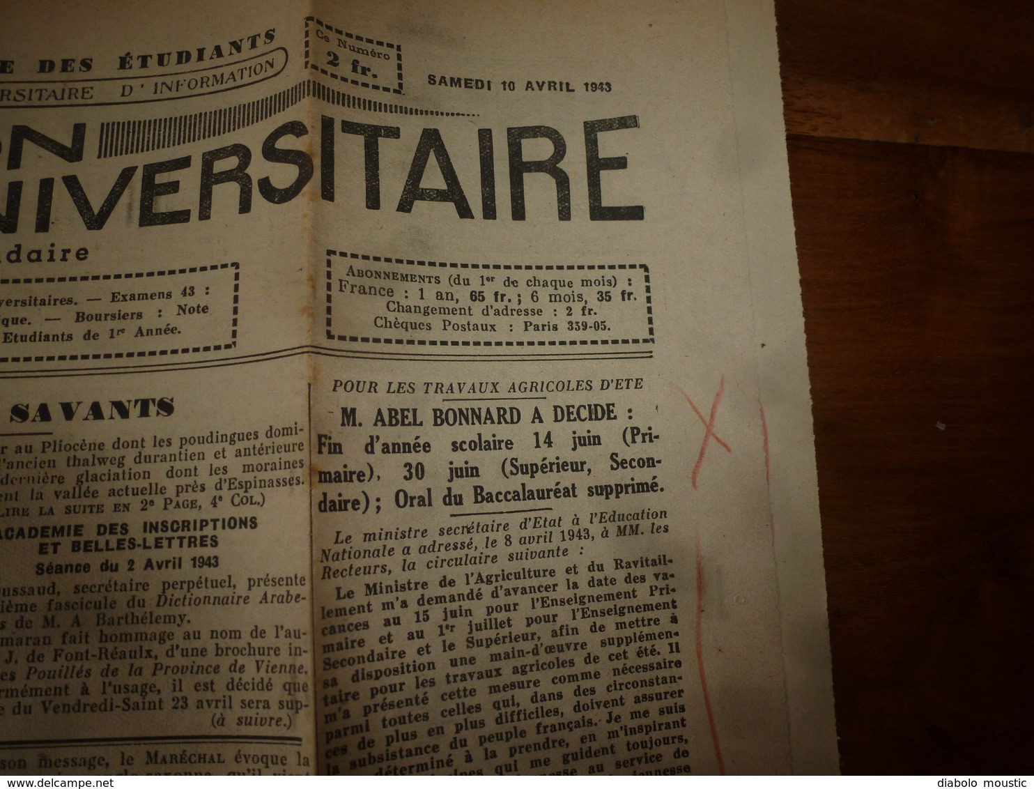 10 Avr 1943 INFO-UNI: Aidez Aux Travaux Des Champs! ; Croyez-vous Que Je Ne Porte Pas Mon Fardeau ; Paroles Du CHEF;etc - Other & Unclassified