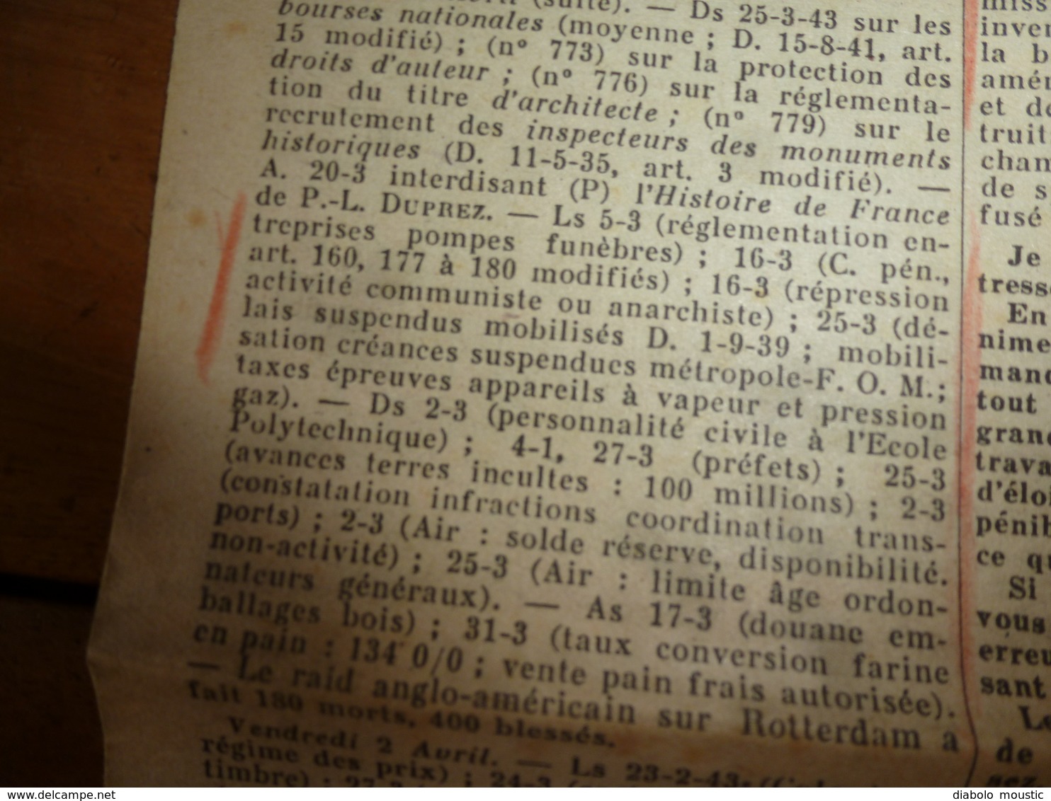 10 Avr 1943 INFO-UNI: Aidez Aux Travaux Des Champs! ; Croyez-vous Que Je Ne Porte Pas Mon Fardeau ; Paroles Du CHEF;etc - Other & Unclassified