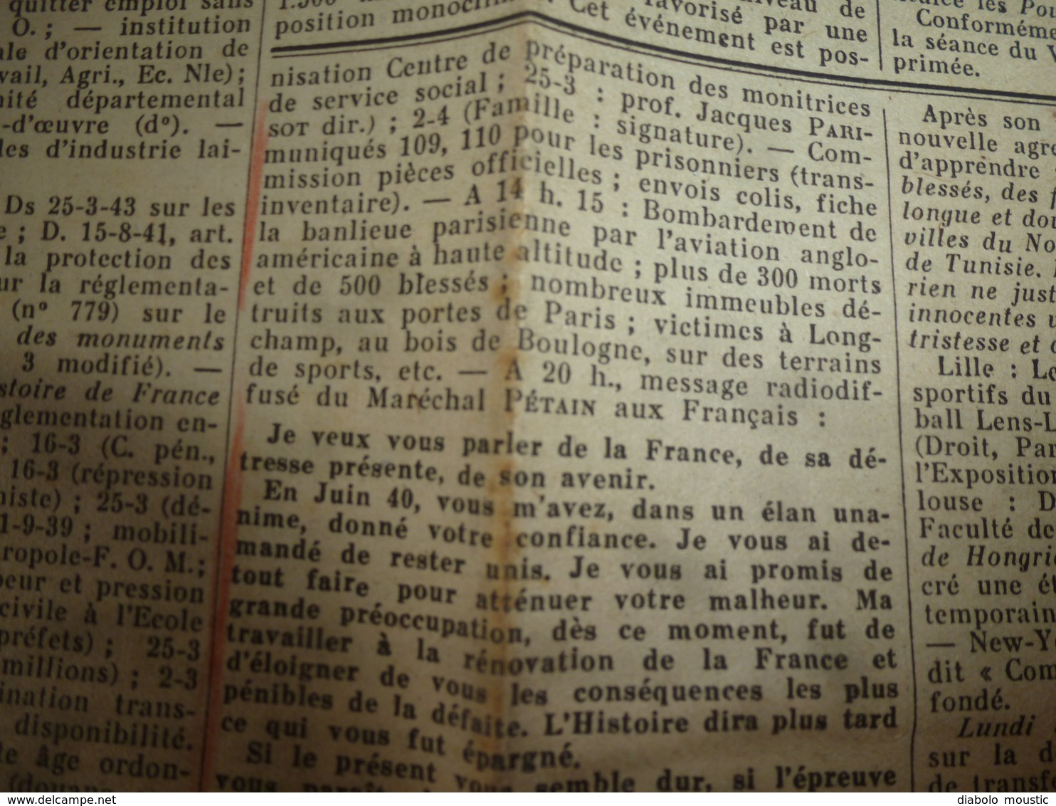 10 avr 1943 INFO-UNI: Aidez aux travaux des champs! ; Croyez-vous que je ne porte pas mon fardeau ; Paroles du CHEF;etc