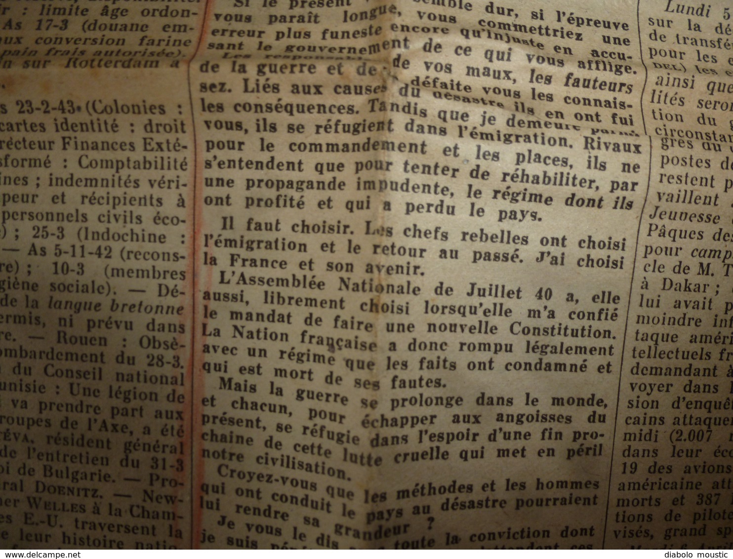 10 avr 1943 INFO-UNI: Aidez aux travaux des champs! ; Croyez-vous que je ne porte pas mon fardeau ; Paroles du CHEF;etc