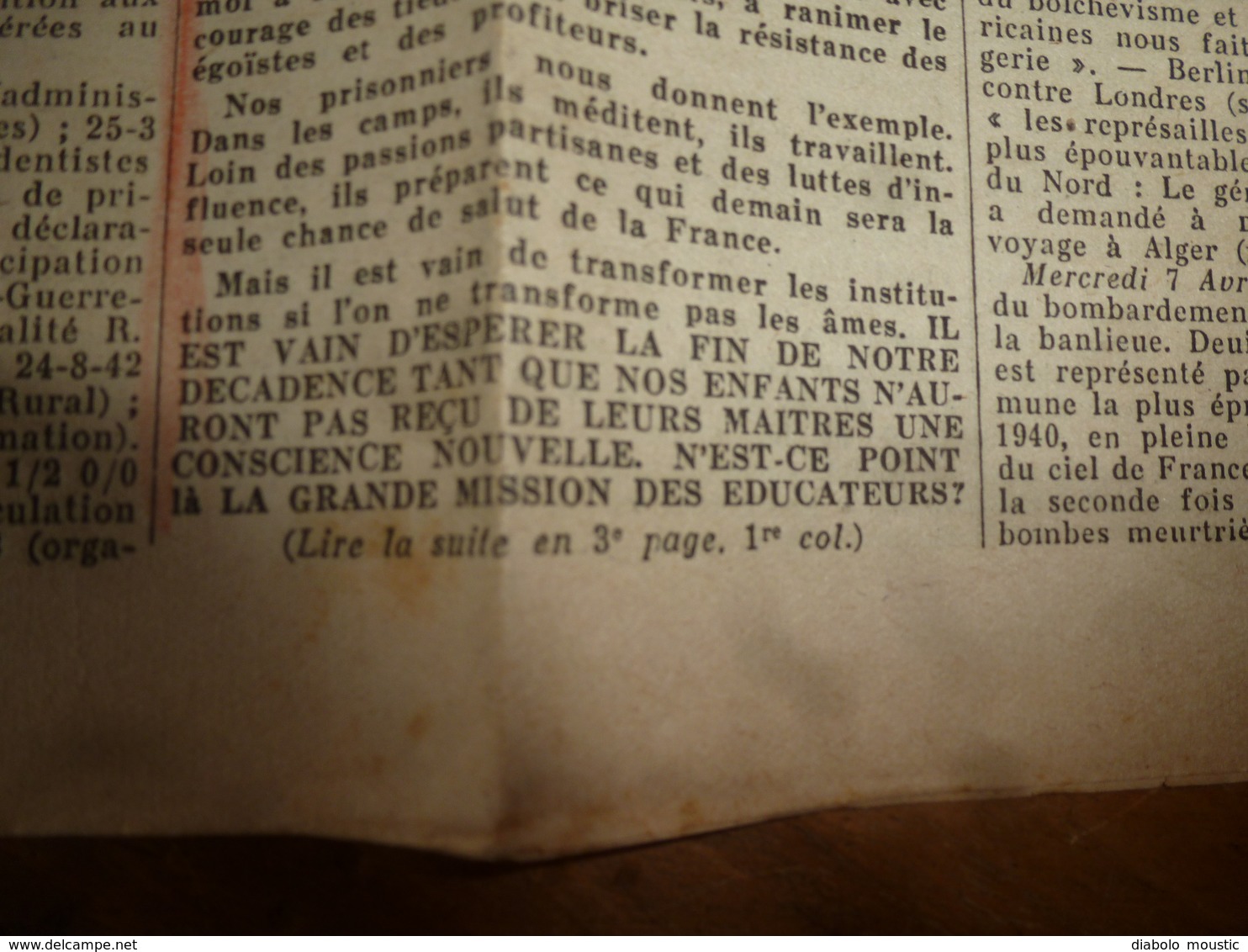 10 avr 1943 INFO-UNI: Aidez aux travaux des champs! ; Croyez-vous que je ne porte pas mon fardeau ; Paroles du CHEF;etc