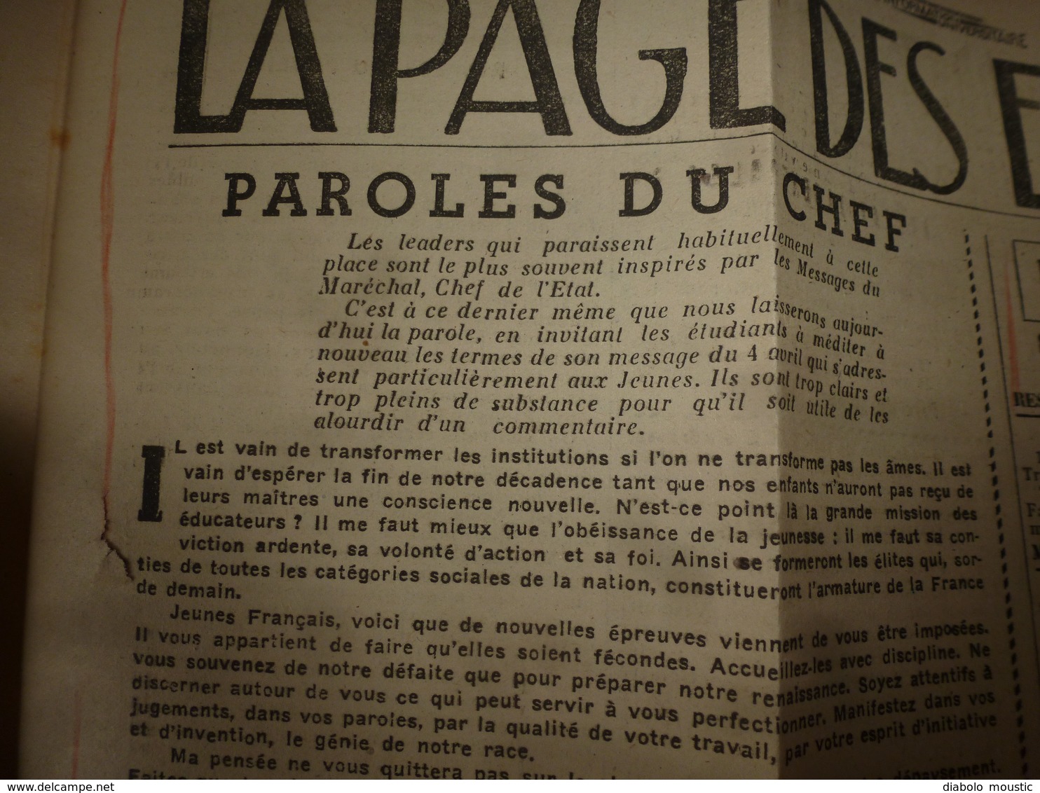 10 avr 1943 INFO-UNI: Aidez aux travaux des champs! ; Croyez-vous que je ne porte pas mon fardeau ; Paroles du CHEF;etc