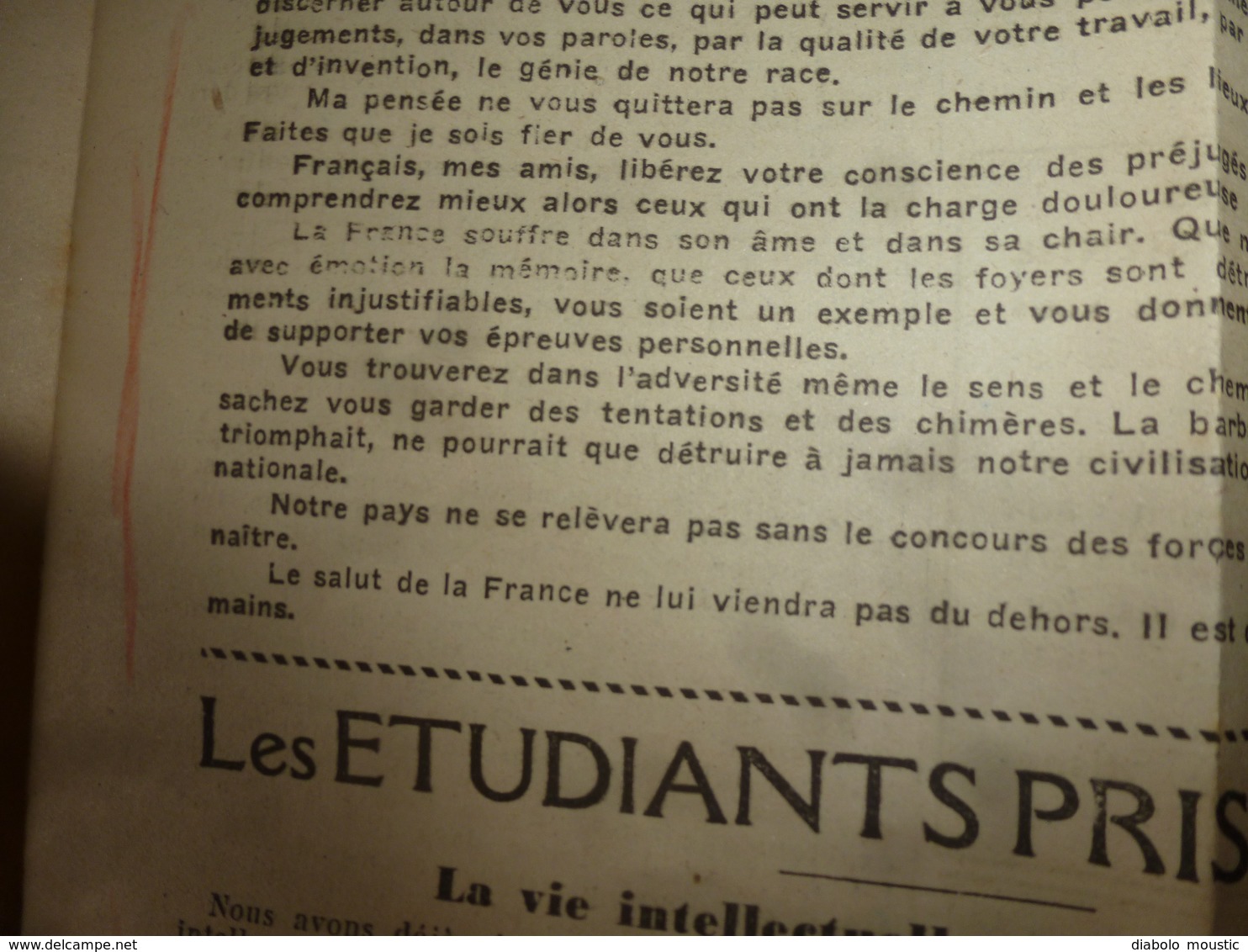 10 avr 1943 INFO-UNI: Aidez aux travaux des champs! ; Croyez-vous que je ne porte pas mon fardeau ; Paroles du CHEF;etc