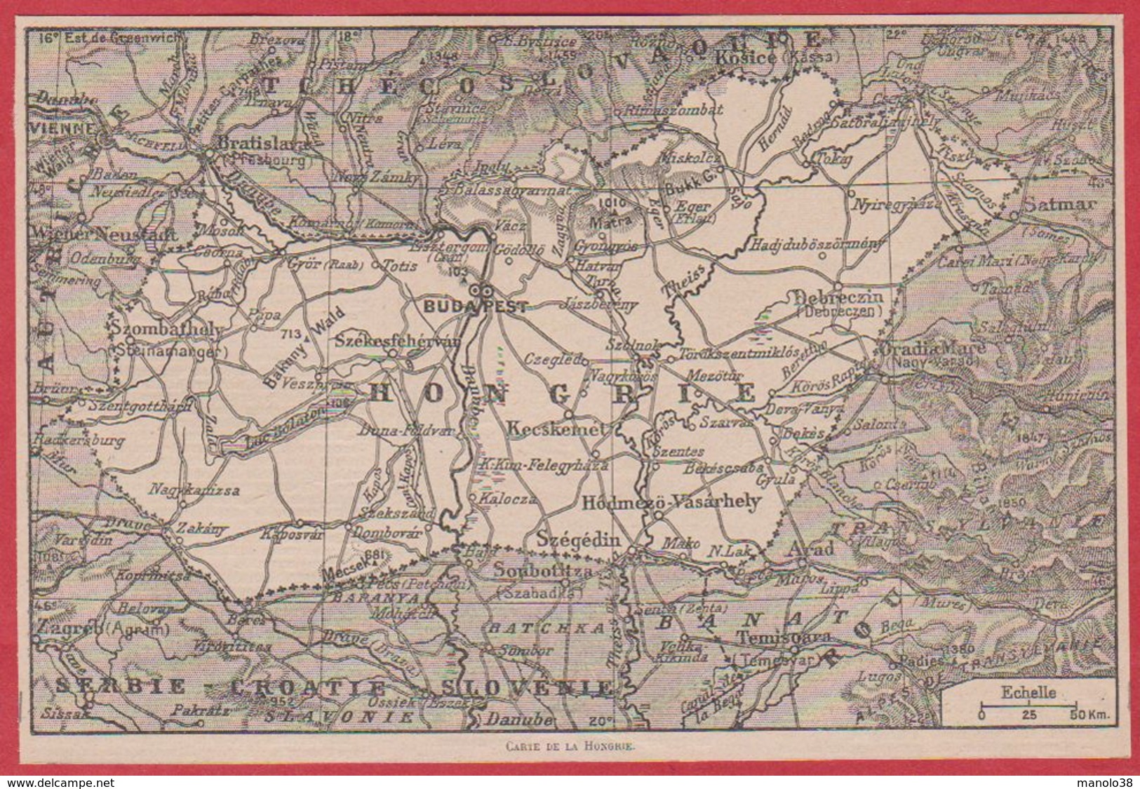 Carte De La Hongrie. Larousse 1920. - Non Classés