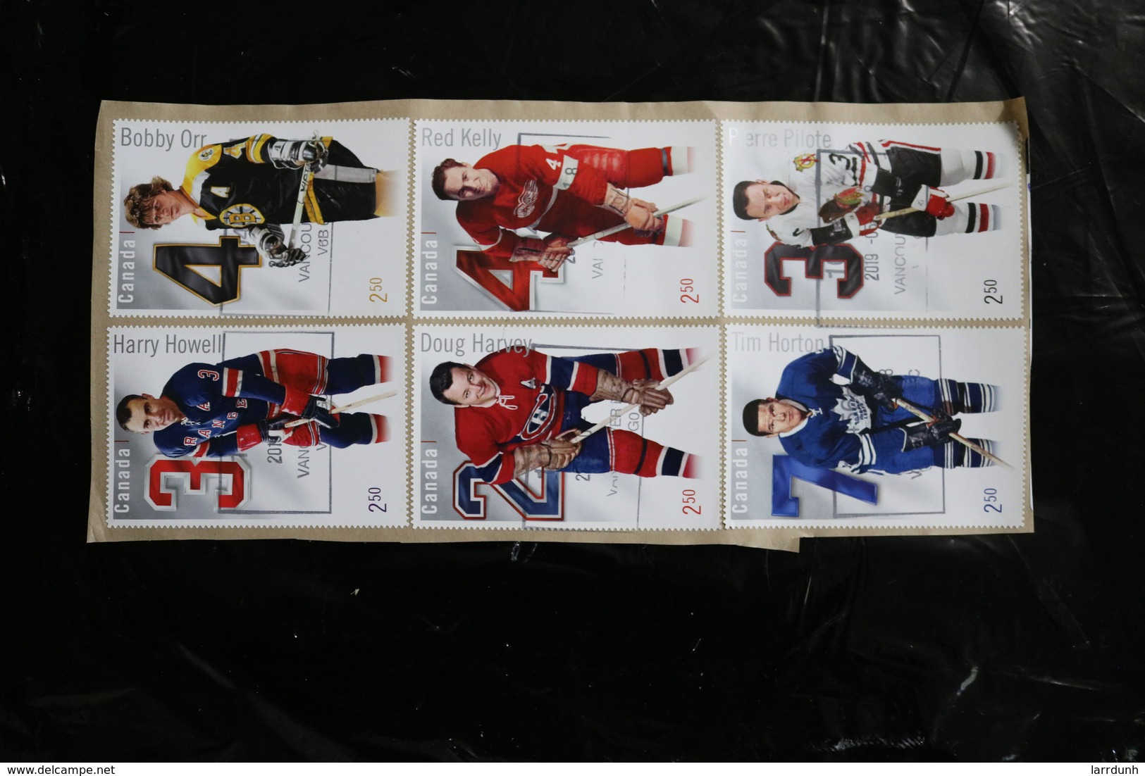 Canada NHL Legendary Defence Horton Harvey Pilote Orr Kelly Howell Six Large Stamps Cancelled On Piece MNH 2014 A04s - Fogli Completi