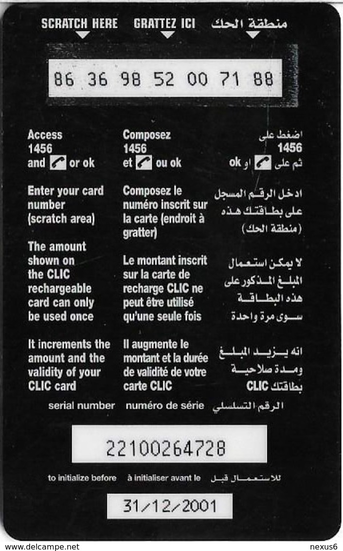 Lebanon - Clic De Cellis - Family, Exp. 31.12.2001, Prepaid 23$, Used - Liban