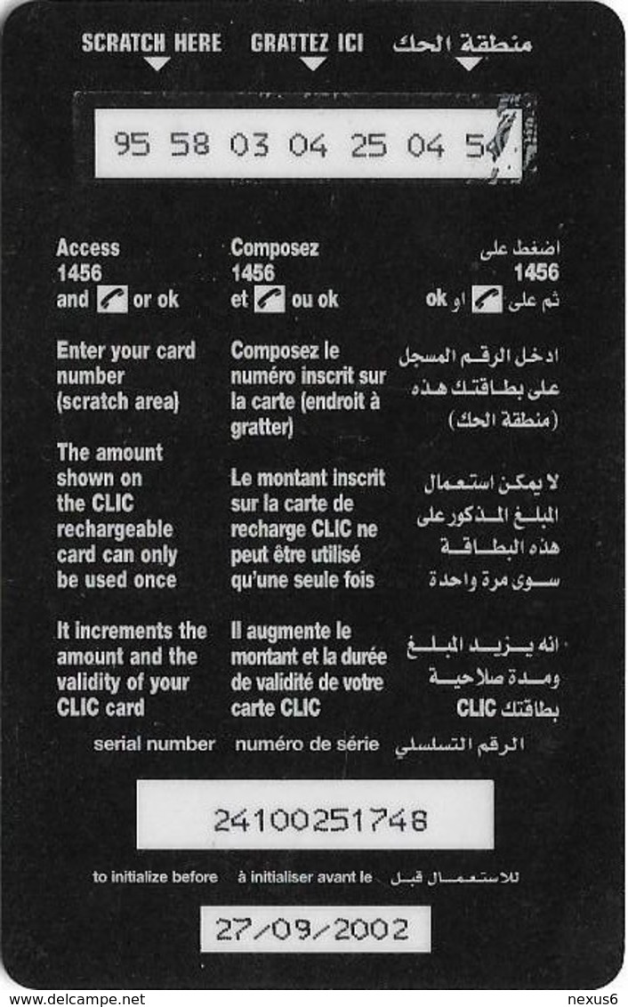 Lebanon - Clic De Cellis - Family, Exp. 27.09.2002, Prepaid 45$, Used - Libanon