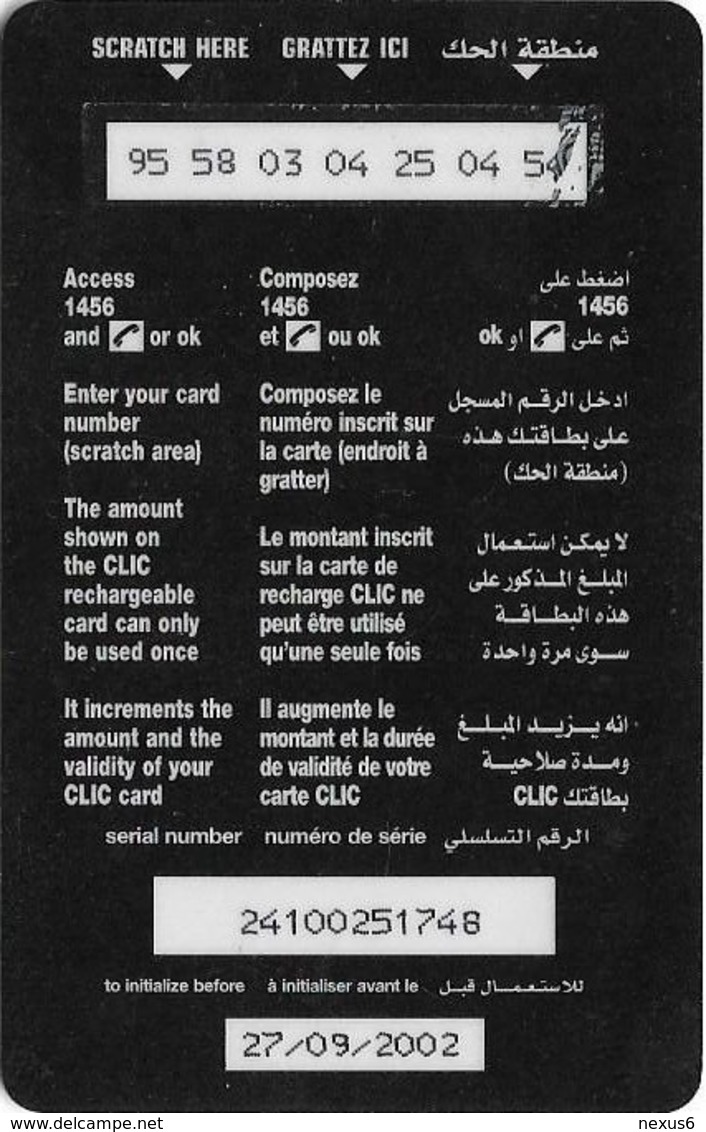 Lebanon - Clic De Cellis - Family, Exp. 27.09.2002, Prepaid 45$, Used - Liban