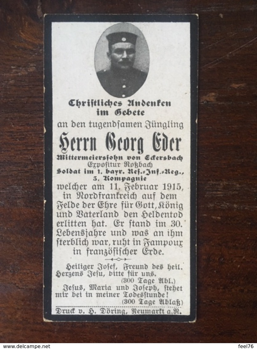 Sterbebild Wk1 Bidprentje Avis Décès Deathcard RIR1 FAMPOUX 11. Februar 1915 Aus Eckersbach - 1914-18