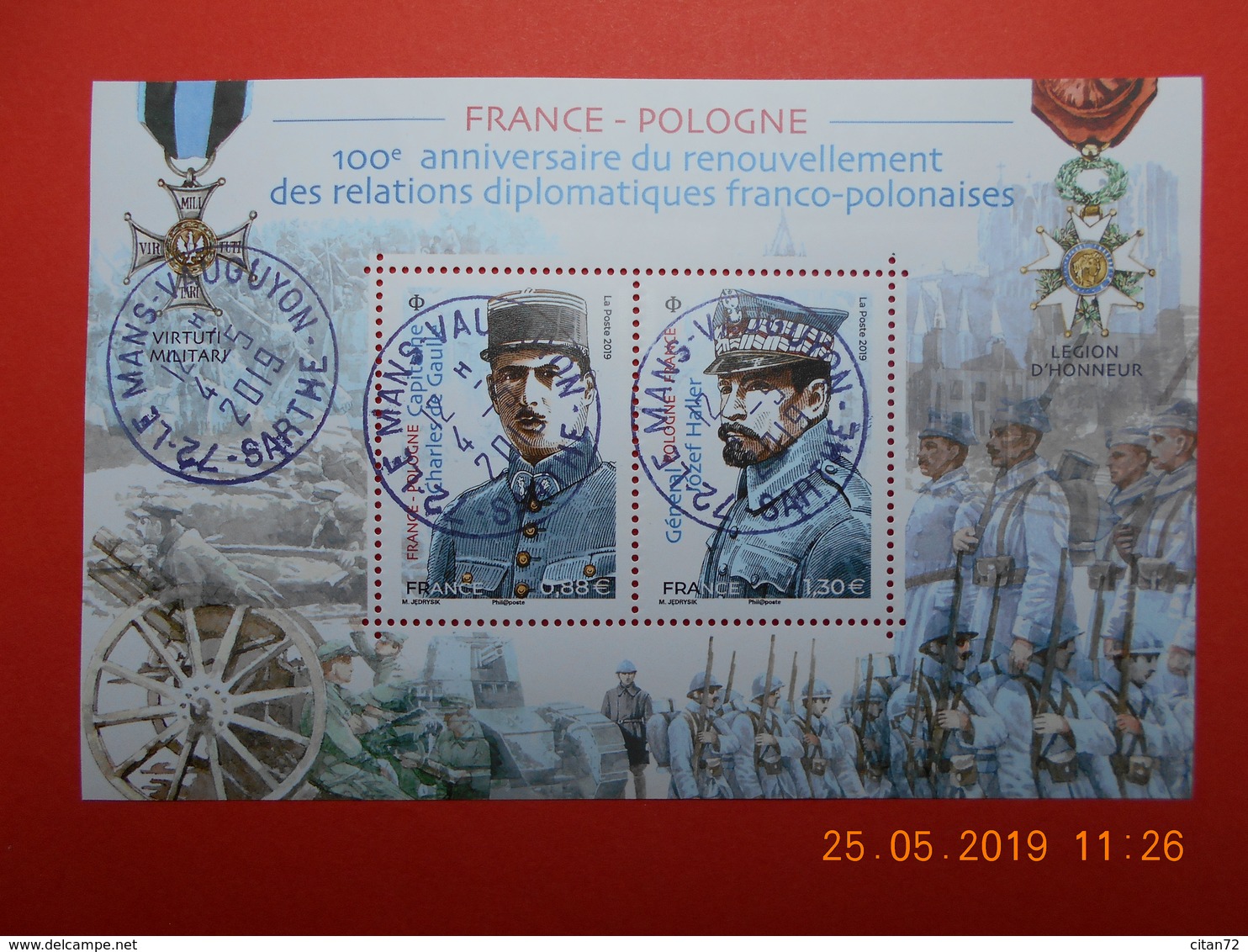 FRANCE 2019   Feuillet  FRANCE-POLOGNE 100eme Ann.Relations Diplomatiques   Beaux Cachest  Ronds Sur Timbres Neufs - Oblitérés
