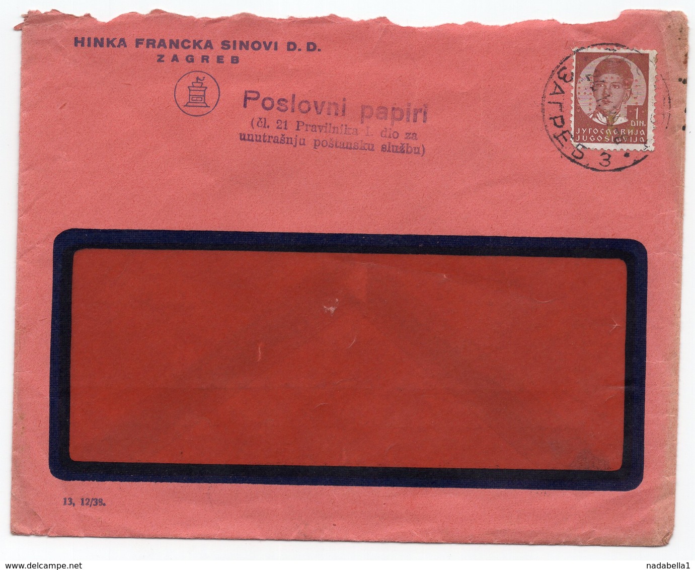 1935 YUGOSLAVIA, CROATIA, ZAGREB, HINKA FRANCKA SONS LTD, PRINTED MATTER - Covers & Documents