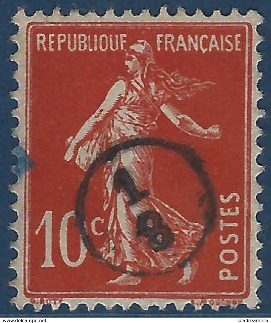 France Semeuse N°135 10c Rouge Oblitéré Du Cachet à Main De Facteur 1/8 Rond RR - 1906-38 Semeuse Camée