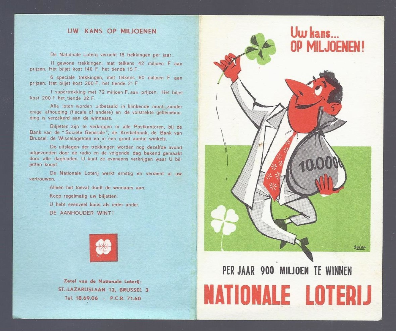 1965 KALENDER NATIONALE LOTERIJ TEKENING SOLER - Petit Format : 1961-70