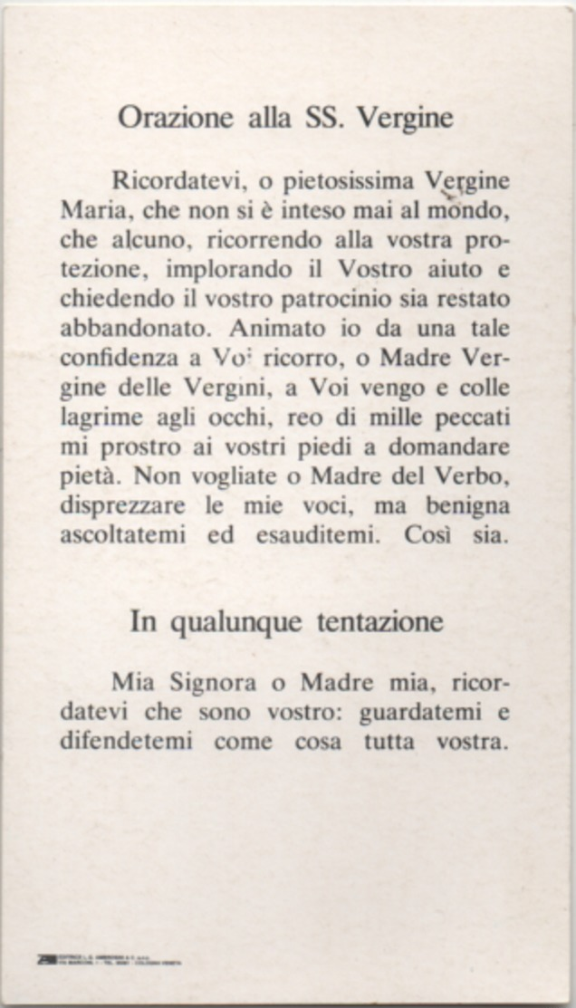 Santino Con L'effigie Della Madonna Che Si Venera Nel Santuario Di San Felice A Cologna Veneta (Verona) - Andachtsbilder