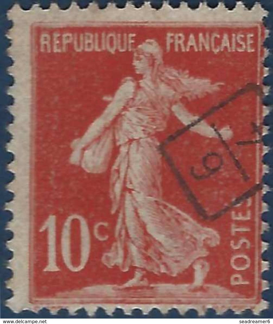 France Semeuse Avec Sol N°134 10c Rouge Oblitéré Du Cachet à Main De Facteur 6/4 Rectangle RRR - 1906-38 Semeuse Camée