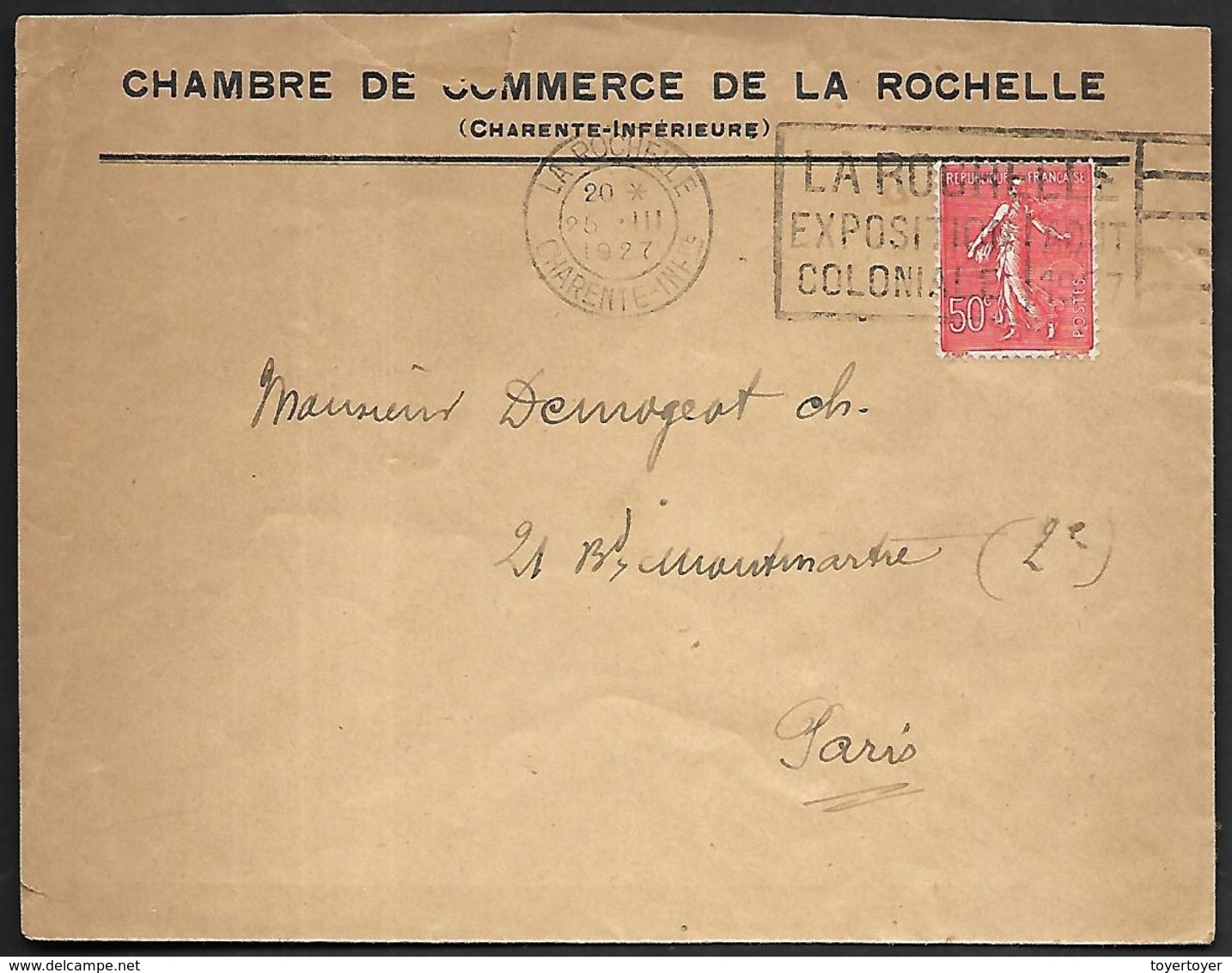 LF C34  Enveloppe De La Rochelle De 1927 Timbre N°199 - 1921-1960: Période Moderne