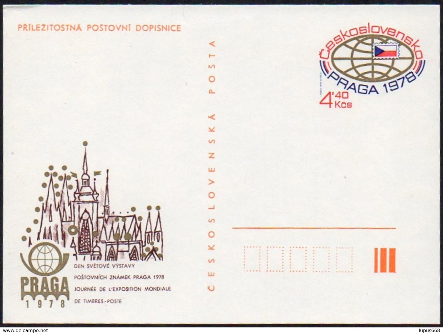 Tschechoslowakei 1978 Sonderpostcarte / Special Entire Card ; Briefmarkenausstellung PRAGA 1978 - Briefe