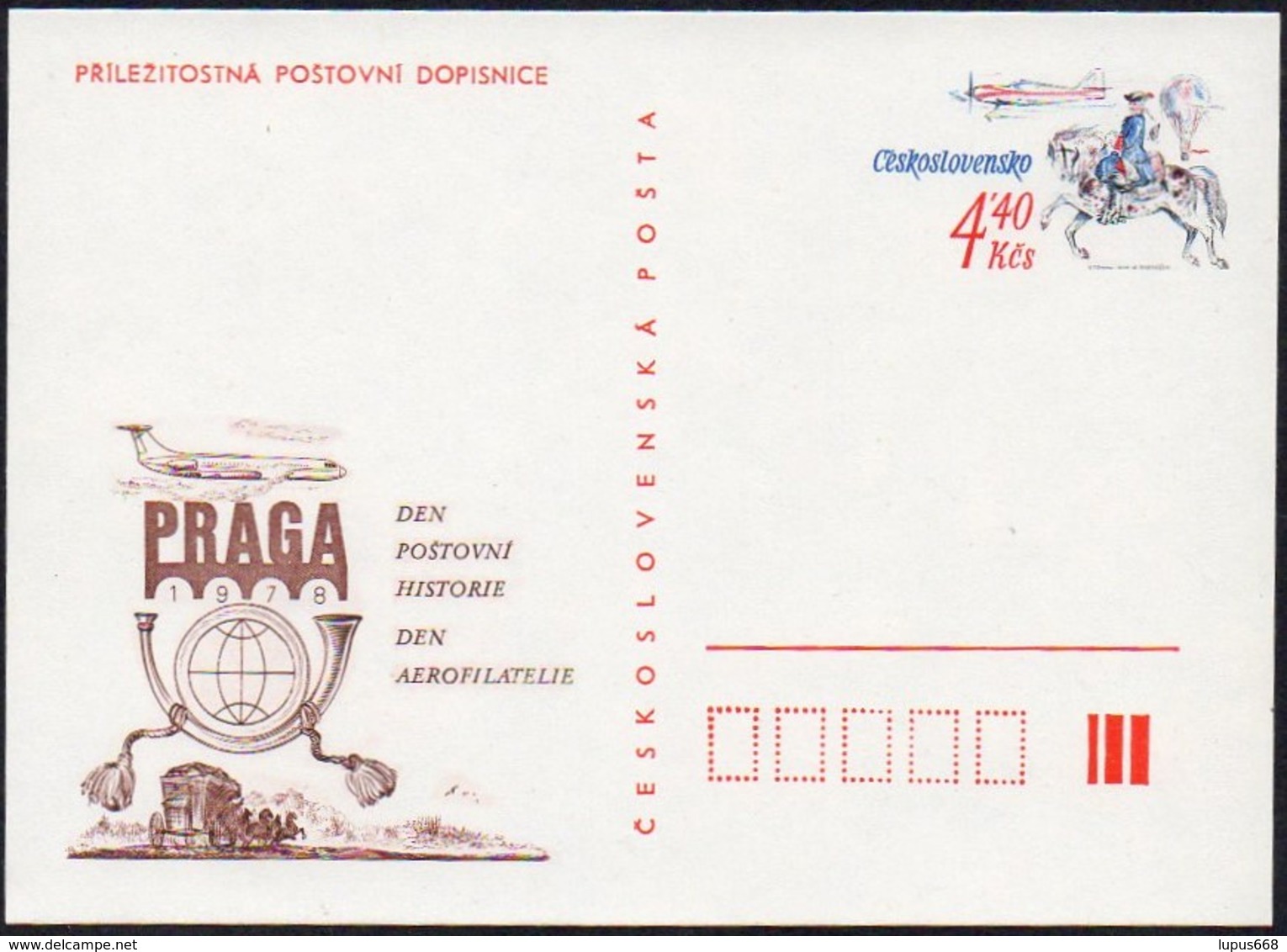 Tschechoslowakei 1978 Sonderpostcarte / Special Entire Card ; Briefmarkenausstellung PRAGA 1978 - Buste