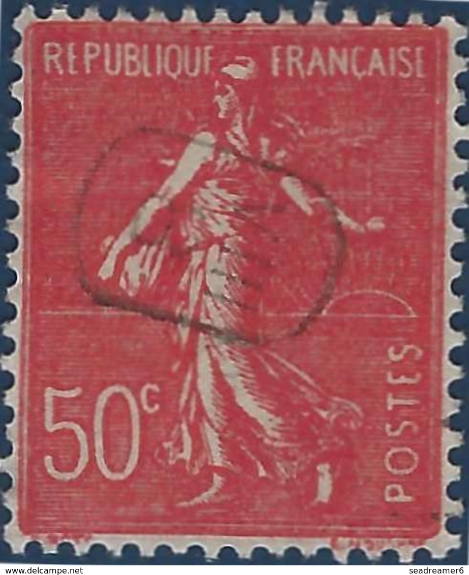 France Semeuse N°199 50c Rouge Oblitéré Du Cachet à Main De Facteur VIII/8 Hexagonal RRR - 1903-60 Semeuse Lignée