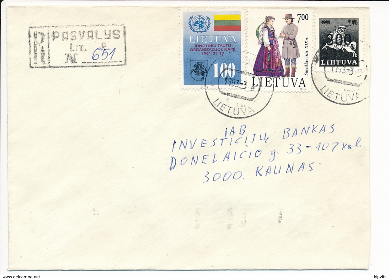 Registered Domestic Cover / Overprint Vytis - 5 March 1993 Pasvalys - Lithuania