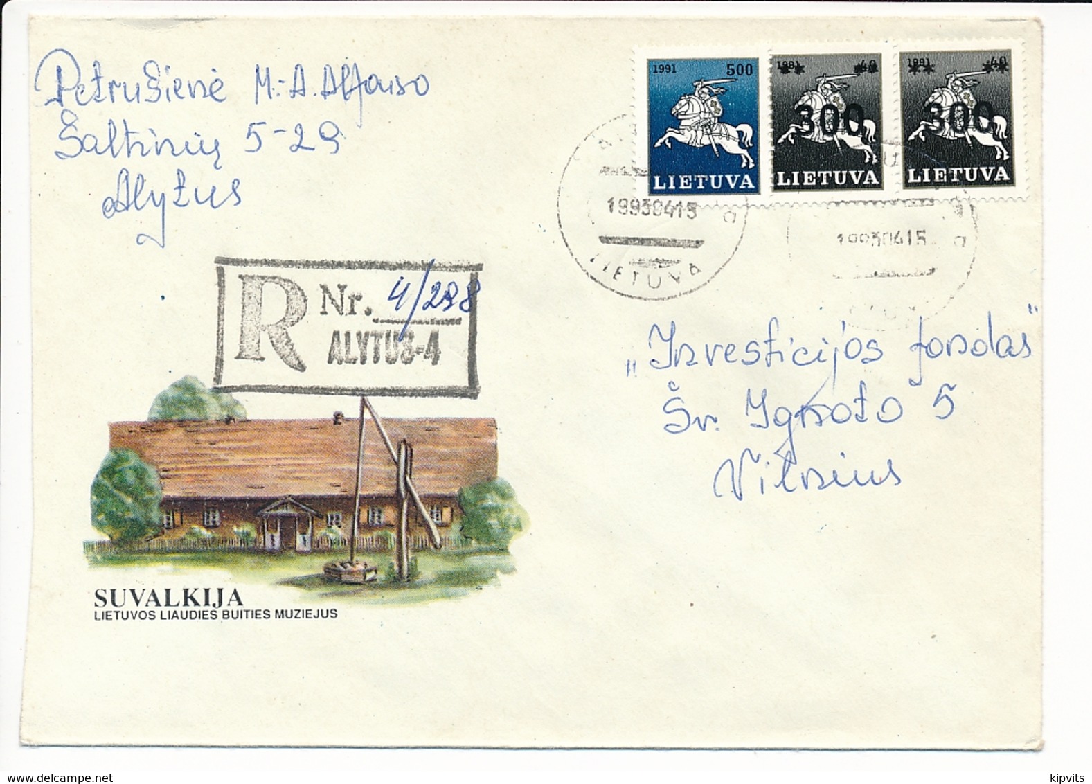 Registered Domestic Cover / Overprint Vytis - 15 April 1993 Alytus-4 - Lithuania