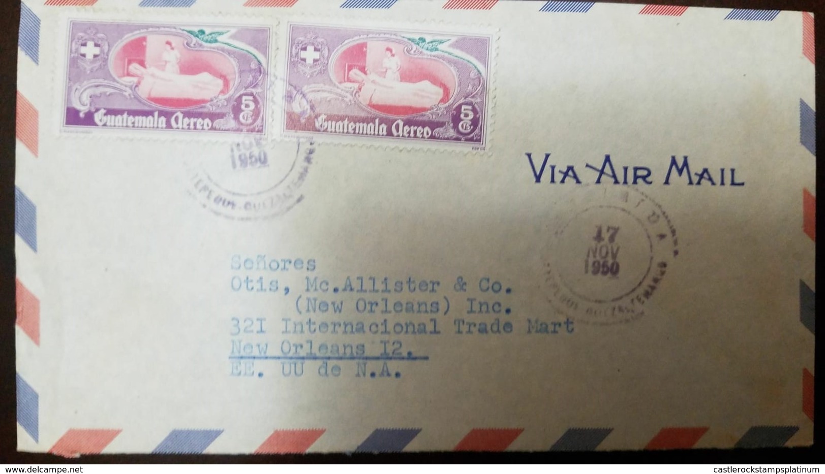 O) 1950 GUATEMALA, NURSE AND PATIENT - SC C177 5c, AIRMAIL TO USA - Guatemala