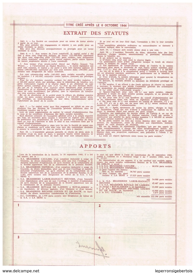 Ancien Titre - Brasseries De Ghlin Société Anonyme -Titre De 1960 - Industrie