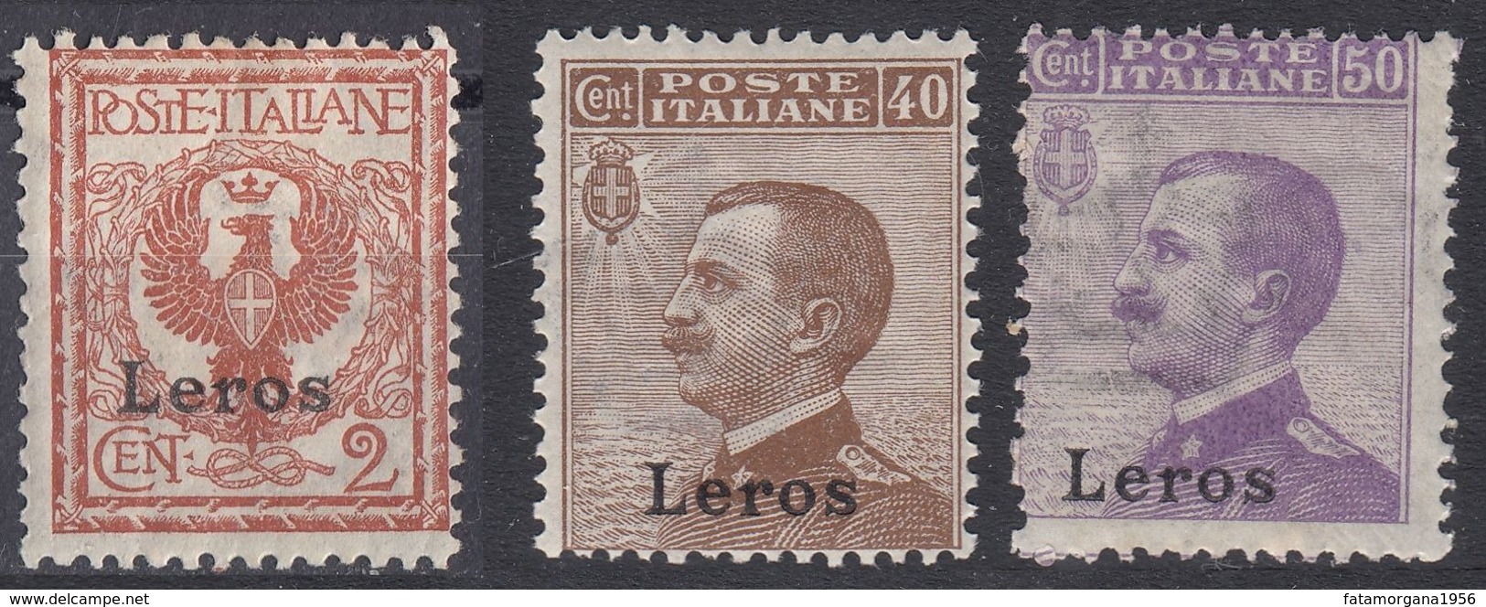 ITALIA - LEROS - 1912 - Lotto Di 3 Valori Nuovi MH: Unificato 1, 6 E 7. - Ägäis (Lero)