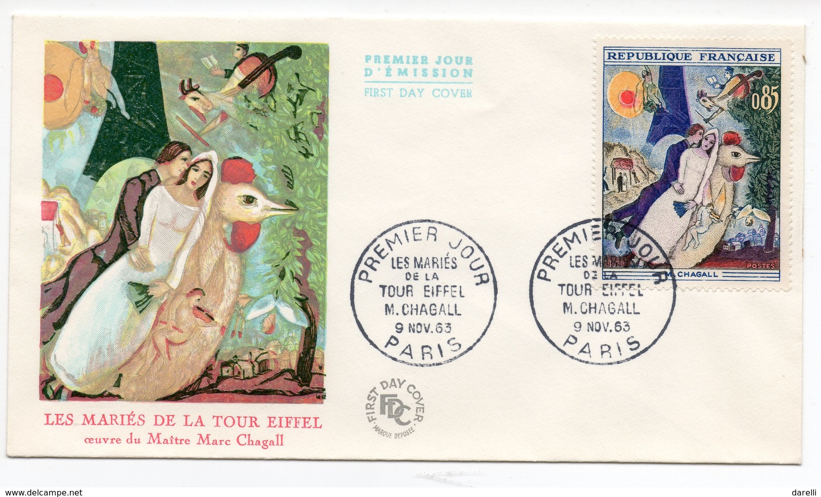 FDC France 1963 - Les Mariés De La Tour Eiffel De Chagall  - YT 1398 - 75 Paris - 1980-1989