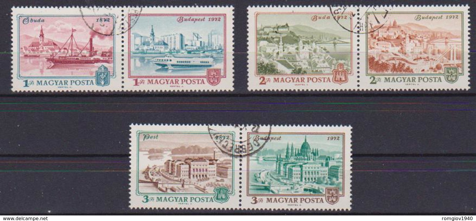 UNGHERIA 1972 UNIFICAZIONE DI PEST,BUDA,OBUDA IN BUDAPEST YVERT. 2265-2270 USATA VF - Used Stamps