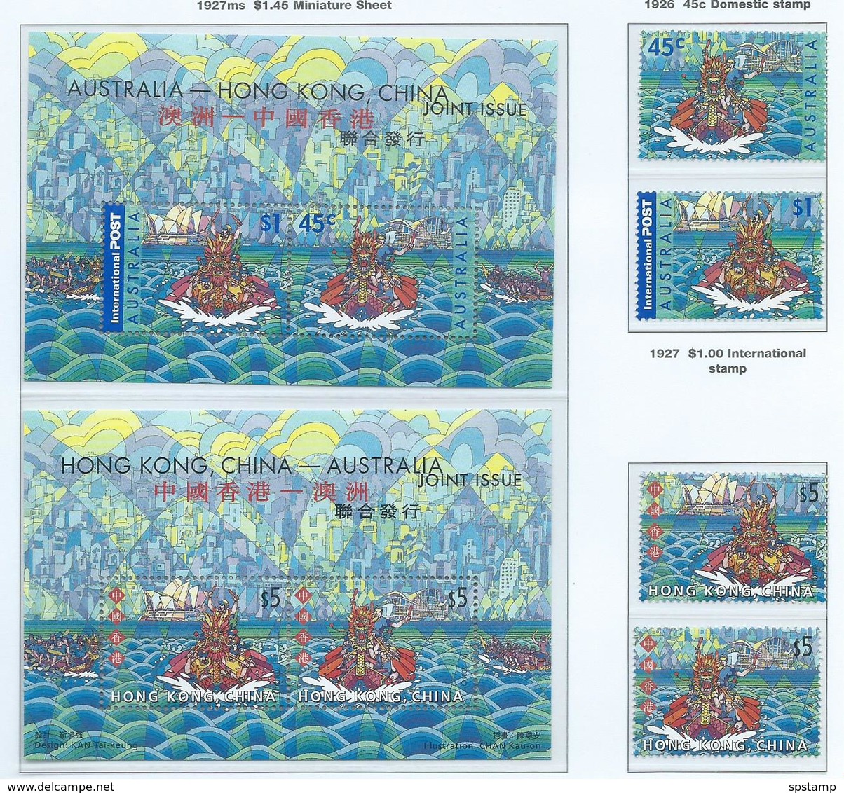 Australia 2001 Hong Kong Dragon Boat Joint Issue Both Country Sets Of 2 & Both Miniature Sheets MNH - Mint Stamps