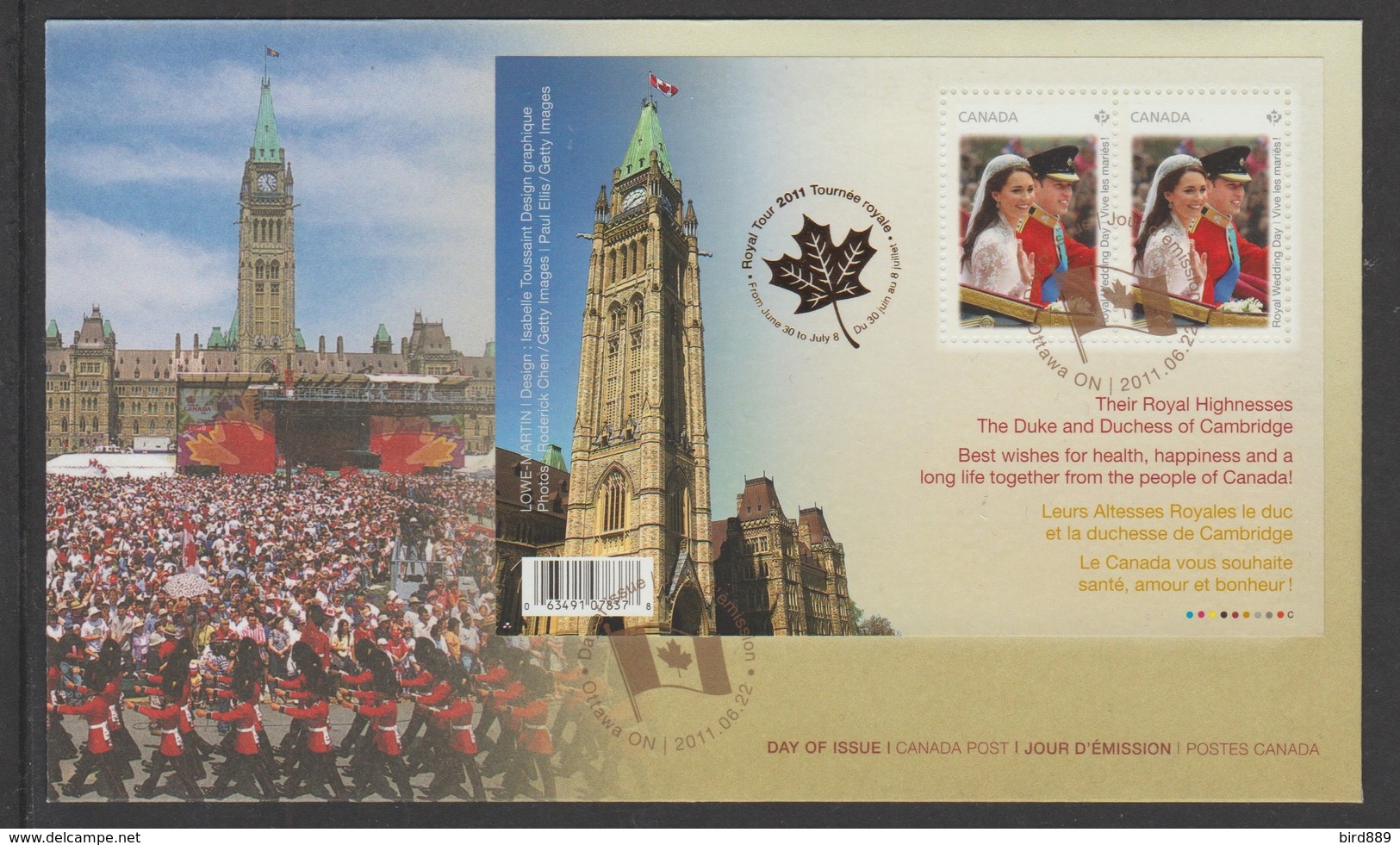 2011 Canada Marriage Of HRH Prince William To Miss Catherine Middleton FDC - 2011-...
